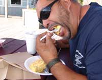 Slap eating breakfast on the way to the  		 					airshow.